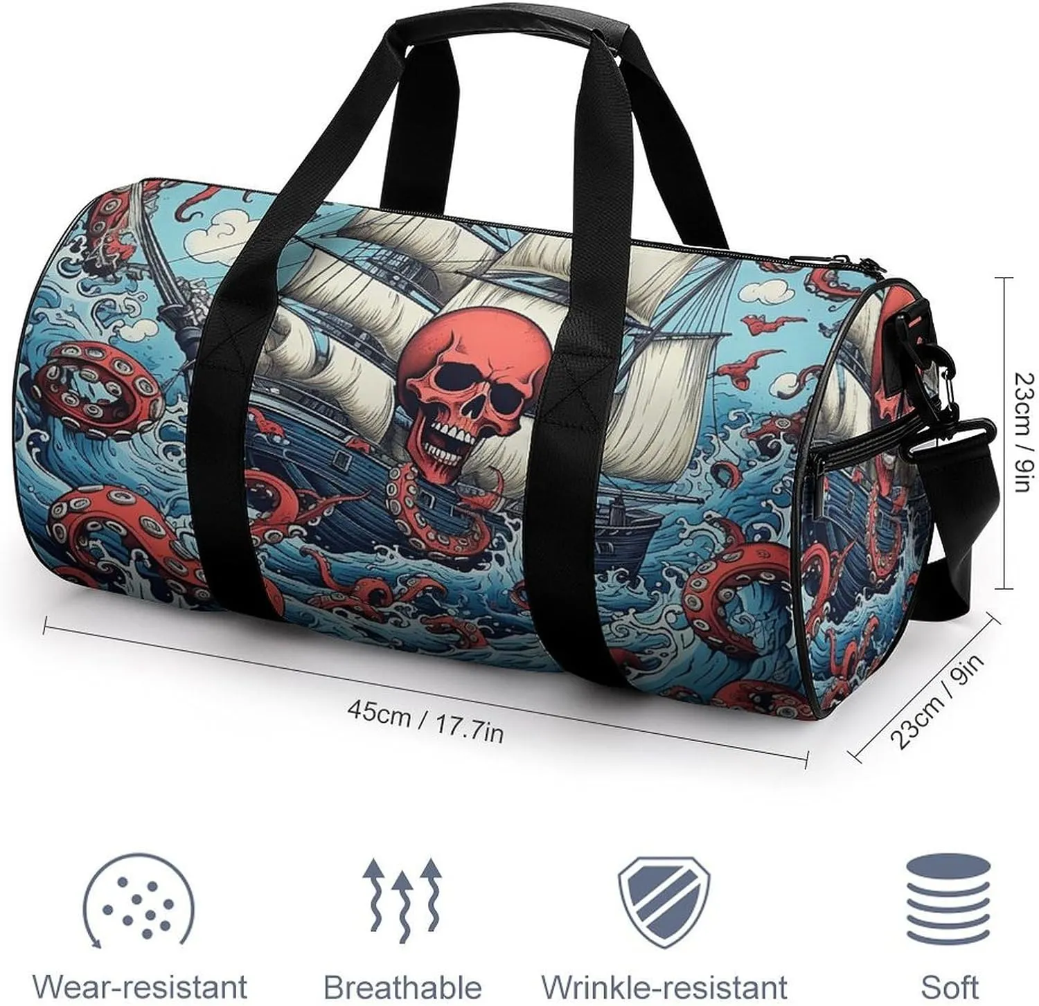 Gym Bag Octopus And Boat Duffel Bag for Men Women Overnight Bag with Shoe Compartment Workout Bags