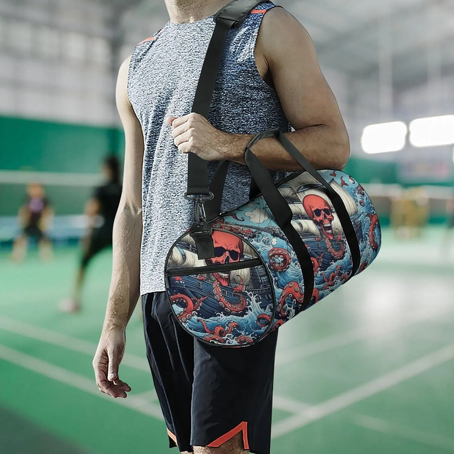 Gym Bag Octopus And Boat Duffel Bag for Men Women Overnight Bag with Shoe Compartment Workout Bags