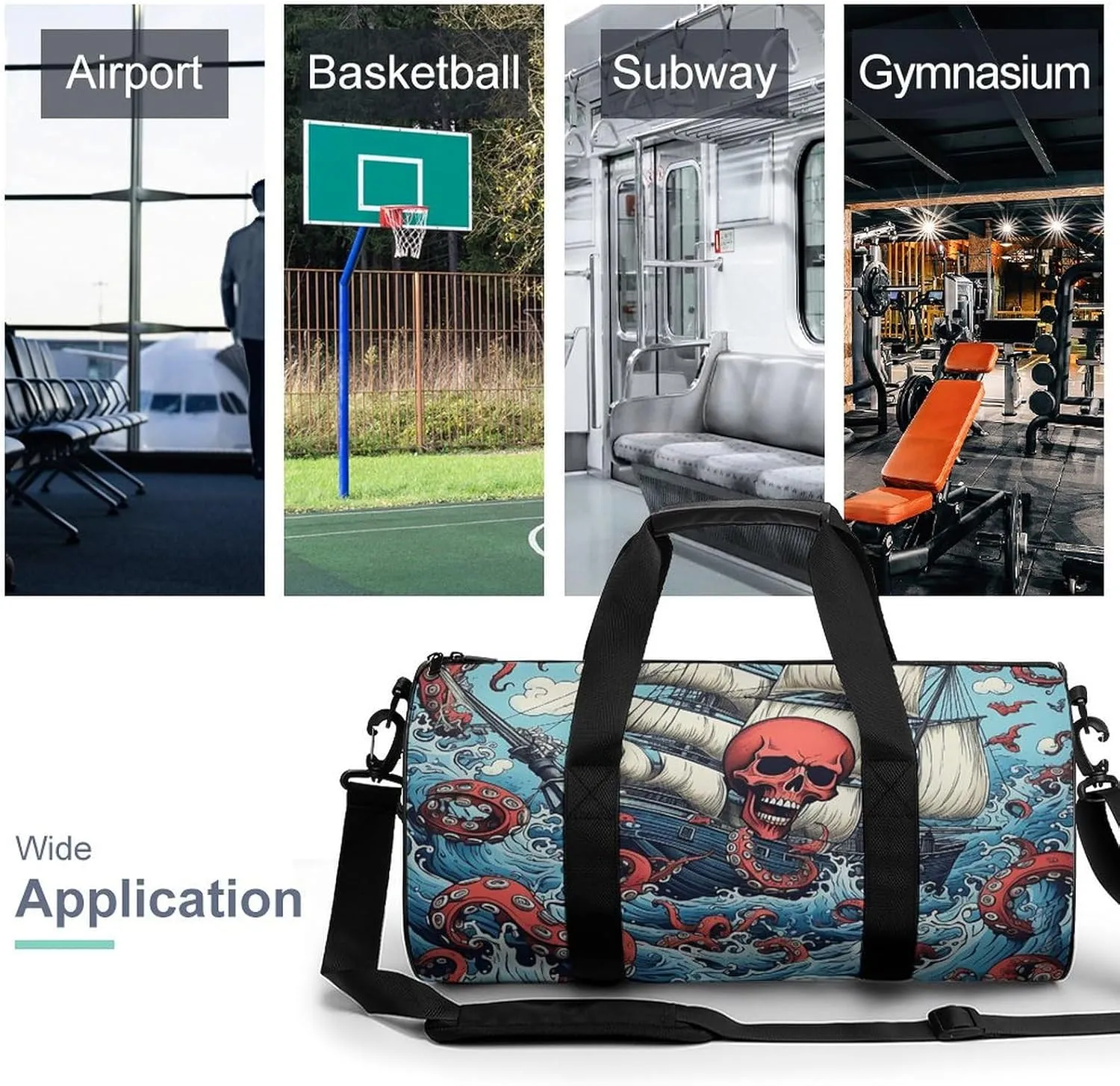 Gym Bag Octopus And Boat Duffel Bag for Men Women Overnight Bag with Shoe Compartment Workout Bags