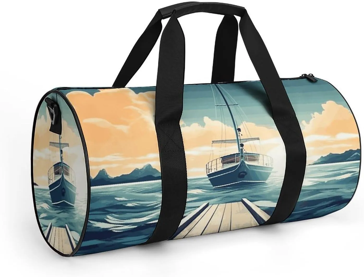 Gym Bags Small Boat Seascape Theme Duffel Bag Overnight Bag with Shoe Compartment Carryon Bag for Men Women