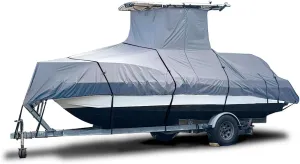 Heavy Duty T-Top Boat Cover, Fits 24ft to 26ft Long Center Console Boat with T-Top Hard-Top, Waterproof Fade Resistant T Top Boat Storage Cover (Gray, Size 4: 24'-26' Long, Beam 112" W)