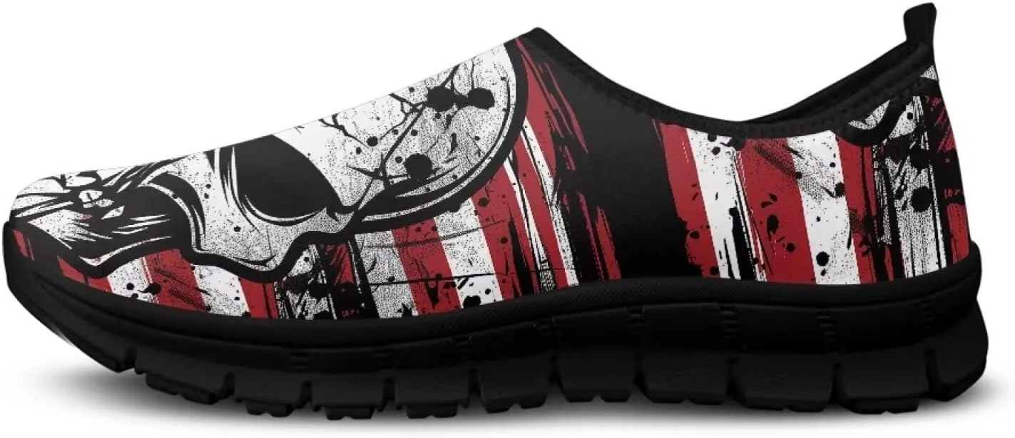 Howilath Skull Print Slip on Shoes for Men Casual House Shoes Running Sneakers Hands Free Shoes with Anti-Slip Sole