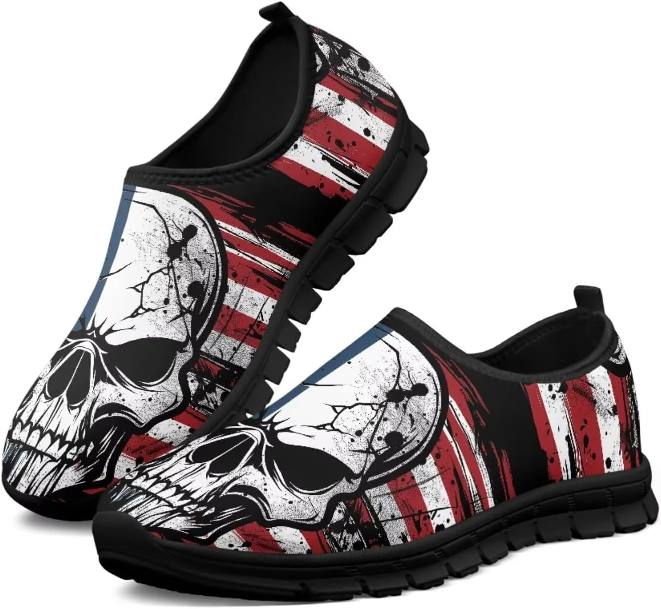 Howilath Skull Print Slip on Shoes for Men Casual House Shoes Running Sneakers Hands Free Shoes with Anti-Slip Sole