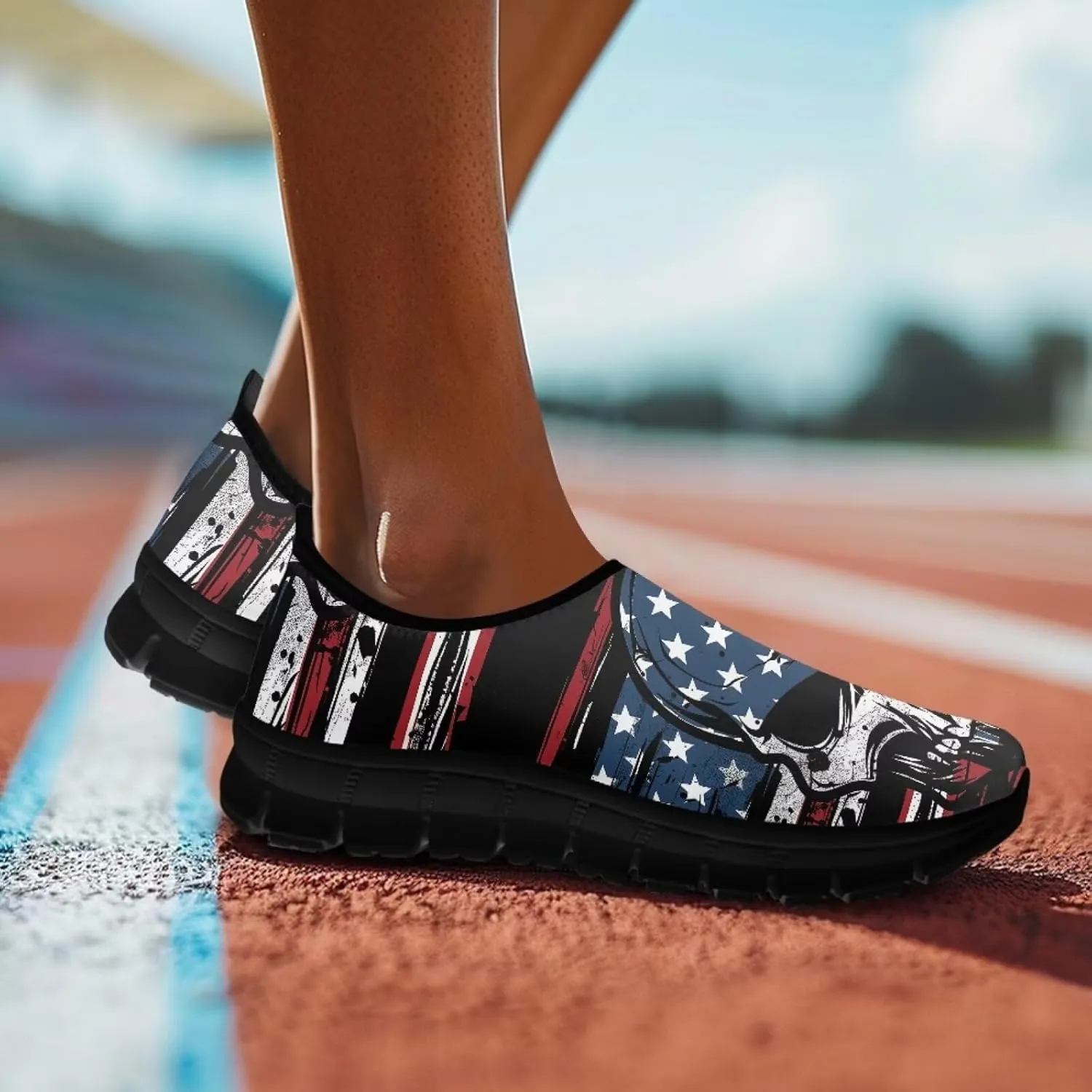 Howilath Skull Print Slip on Shoes for Men Casual House Shoes Running Sneakers Hands Free Shoes with Anti-Slip Sole