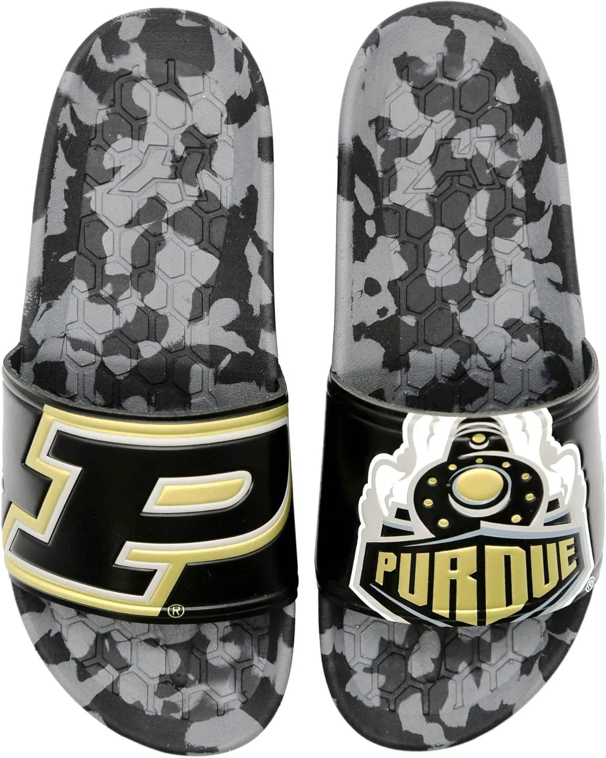 Hype Unisex Purdue University Boilermakers Slydr Slide Sandals - Black/Old Gold