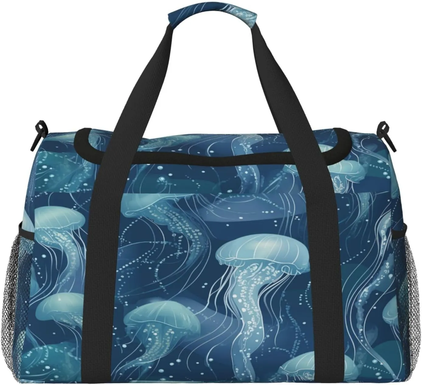 Jellyfish Pattern Travel Duffel Bag with Strap Multi Pockets Sports Bag Handbag Large Shoulder Bag for Gym Weekend Fitness Camping