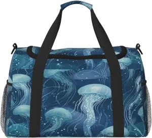 Jellyfish Pattern Travel Duffel Bag with Strap Multi Pockets Sports Bag Handbag Large Shoulder Bag for Gym Weekend Fitness Camping