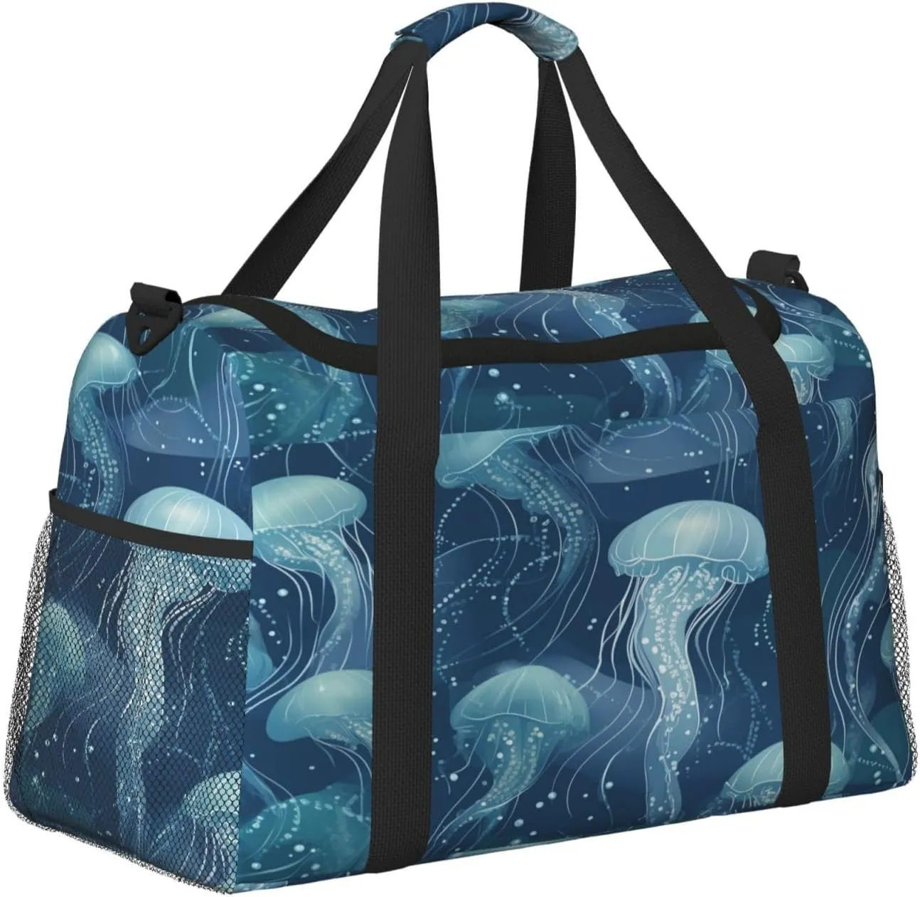 Jellyfish Pattern Travel Duffel Bag with Strap Multi Pockets Sports Bag Handbag Large Shoulder Bag for Gym Weekend Fitness Camping