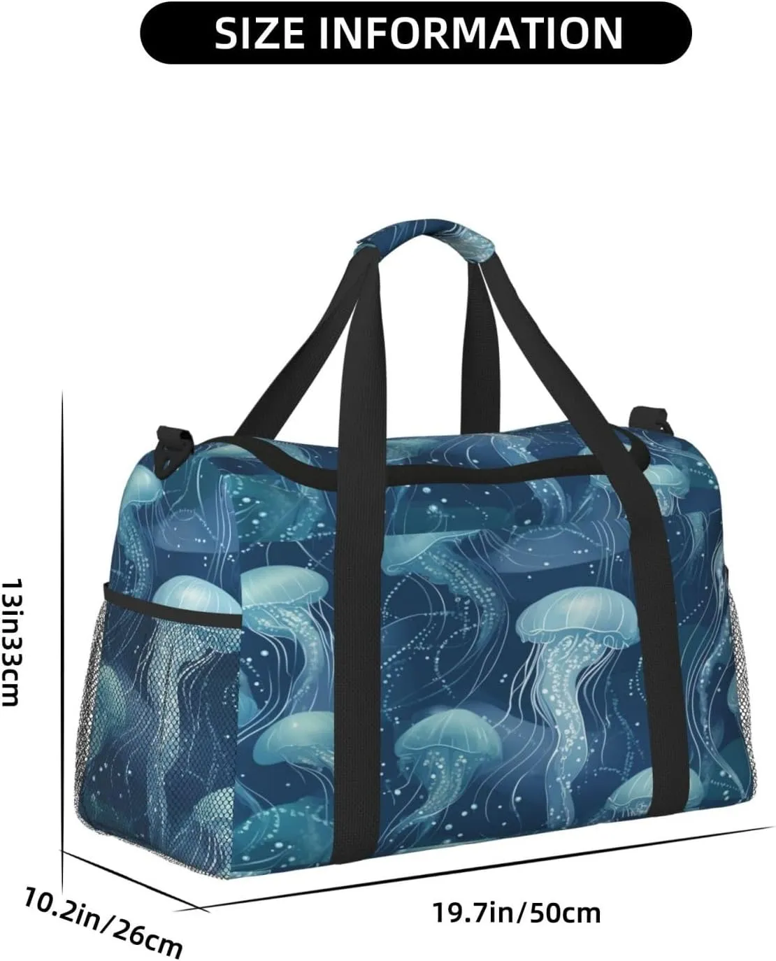 Jellyfish Pattern Travel Duffel Bag with Strap Multi Pockets Sports Bag Handbag Large Shoulder Bag for Gym Weekend Fitness Camping