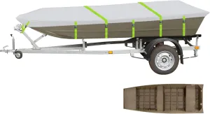 Jon Boat Cover Fit Lowe 1648M 1648 1652MT Roughneck 1652 and Landau Jon Boat 1648, 900D Marine Grade Polyester Canvas with PU Coating, 16ft Waterproof Boat Cover & UV Resistant [Motor Cover Included]