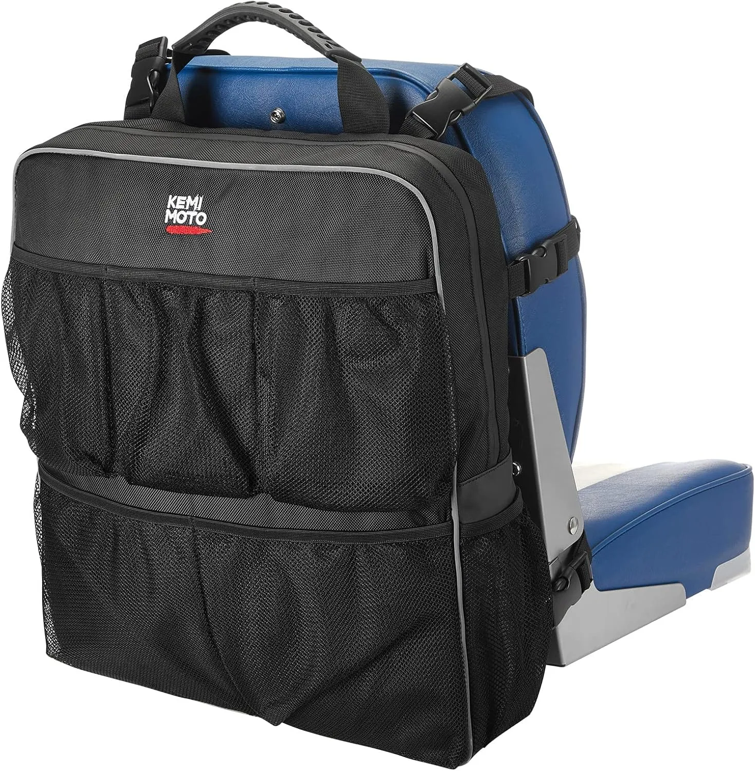 KEMIMOTO Boat Storage Bag, Boat Seat Backpack Boat Storage Organizer with Mesh Pockets, Waterproof Boat Backseat Storage Bag for Life Jacket, Swimsuit, and Other Boating Accessories