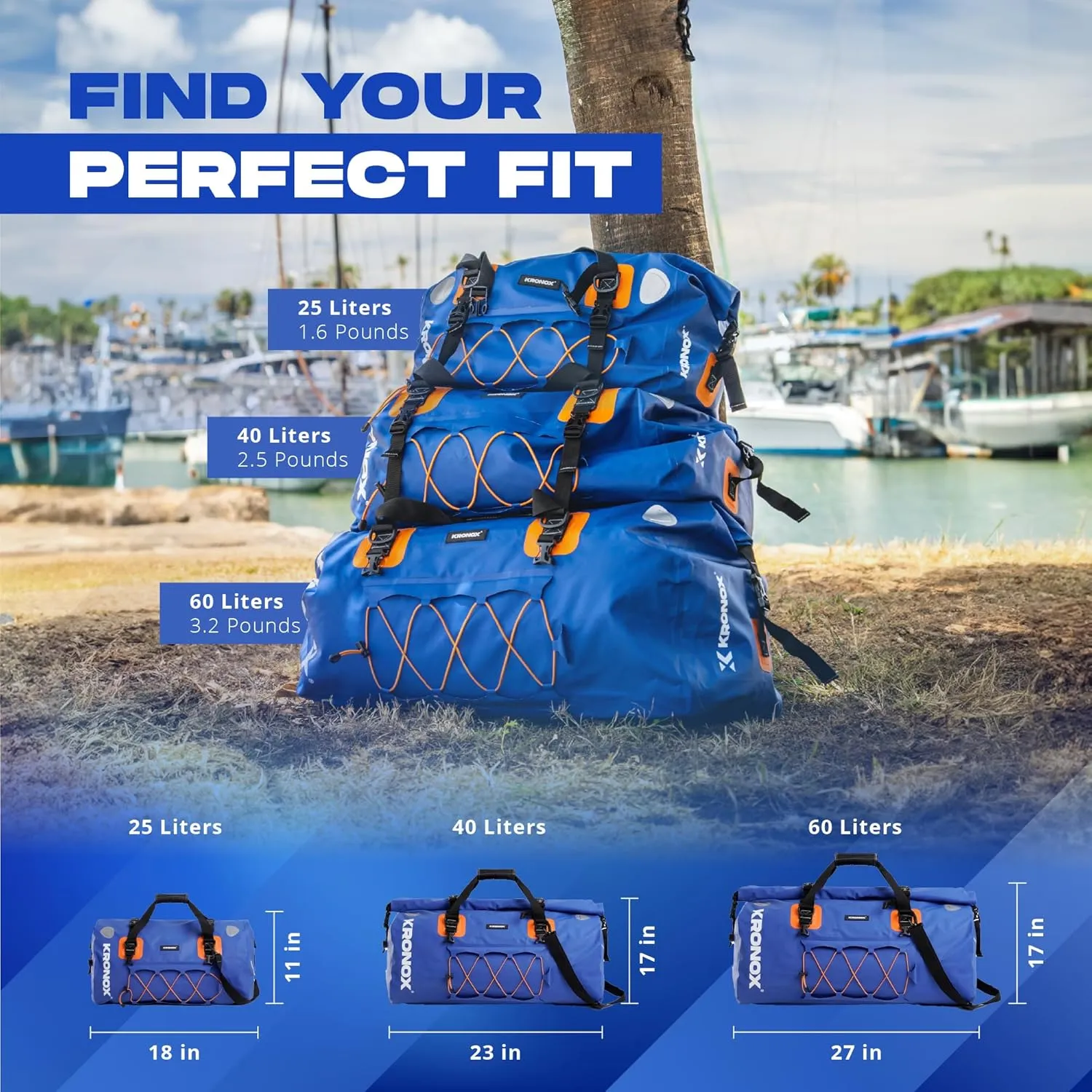 KRONOX Waterproof Duffel Bag Large - Heavy-Duty Drybag Waterproof Bags for Boating. Ideal as a Boat Bag, Camping Duffle Bag and Waterproof Luggage