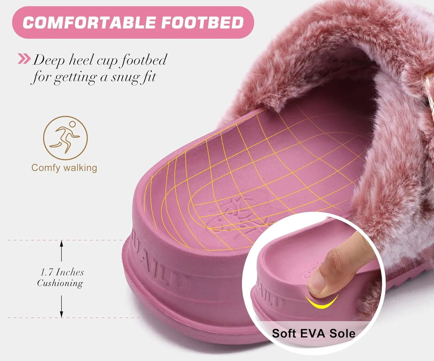 KuaiLu Women's Fluff Slippers Plantar Fasciitis Arch Support Platform Slippers Ladies Fashion Open Toe Faux Fur Sliders Womens House Slipper Size 6-12