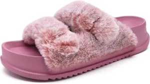 KuaiLu Women's Fluff Slippers Plantar Fasciitis Arch Support Platform Slippers Ladies Fashion Open Toe Faux Fur Sliders Womens House Slipper Size 6-12