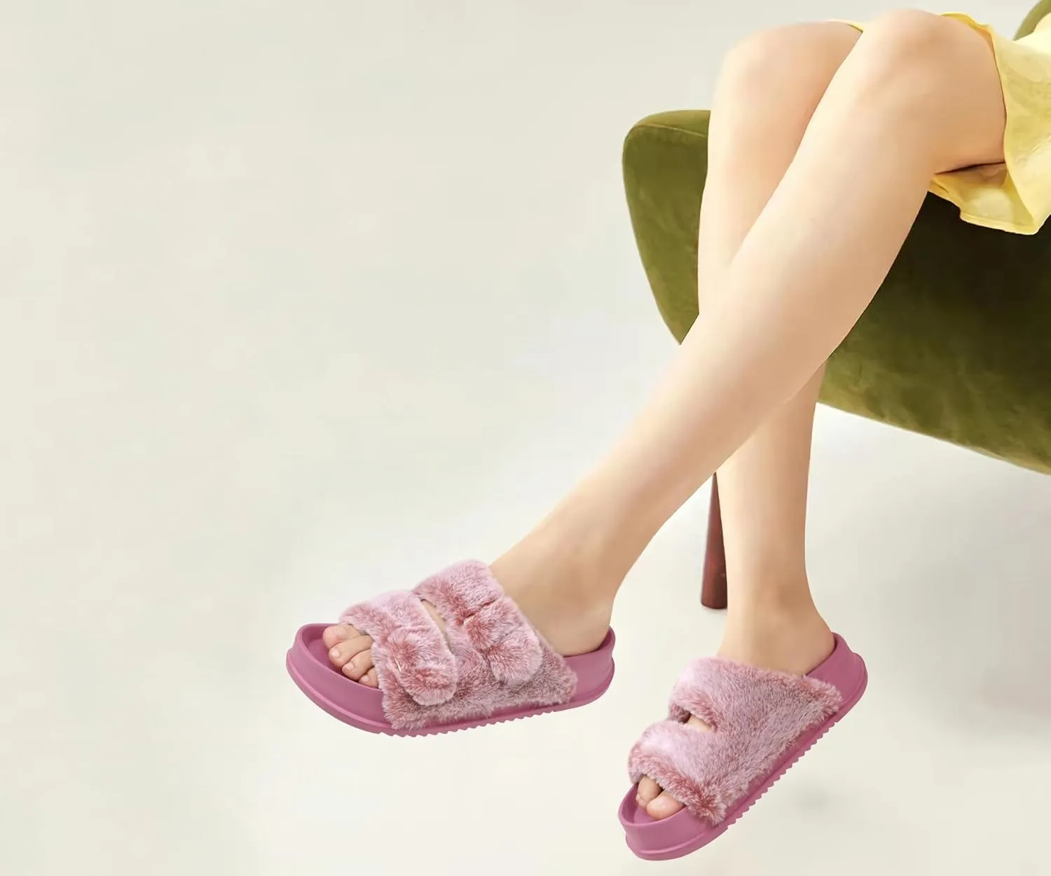 KuaiLu Women's Fluff Slippers Plantar Fasciitis Arch Support Platform Slippers Ladies Fashion Open Toe Faux Fur Sliders Womens House Slipper Size 6-12