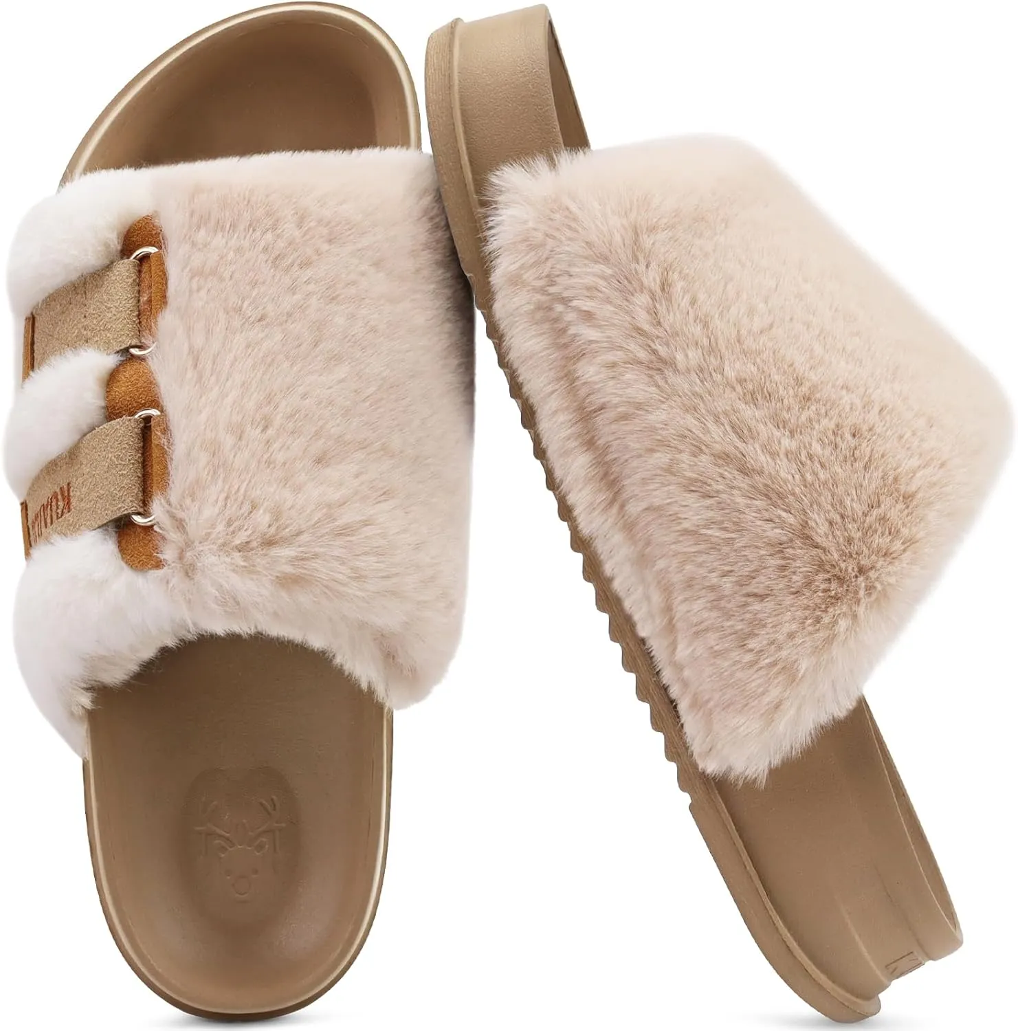 KuaiLu Women's Orthotic Slippers With Arch Support Soft Cushion Sandal Slippers for Woman Ladies Fashion Open Toe Faux Fur Platform Slipper Indoor Outdoor Size 6~12