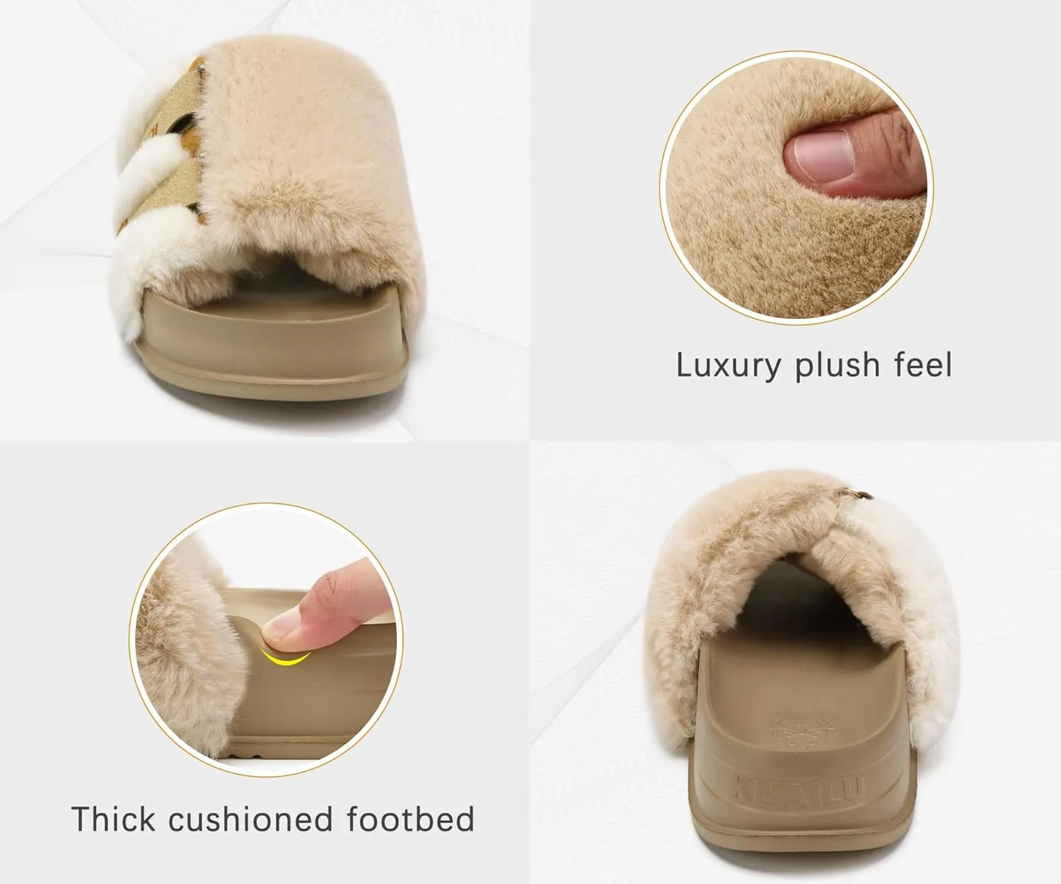 KuaiLu Women's Orthotic Slippers With Arch Support Soft Cushion Sandal Slippers for Woman Ladies Fashion Open Toe Faux Fur Platform Slipper Indoor Outdoor Size 6~12