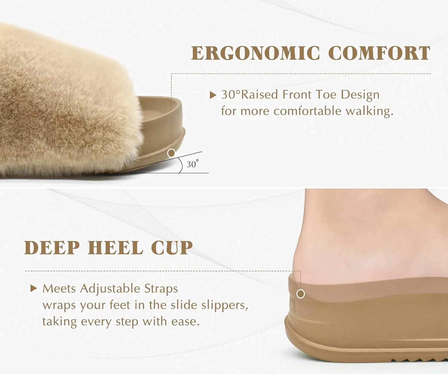 KuaiLu Women's Orthotic Slippers With Arch Support Soft Cushion Sandal Slippers for Woman Ladies Fashion Open Toe Faux Fur Platform Slipper Indoor Outdoor Size 6~12