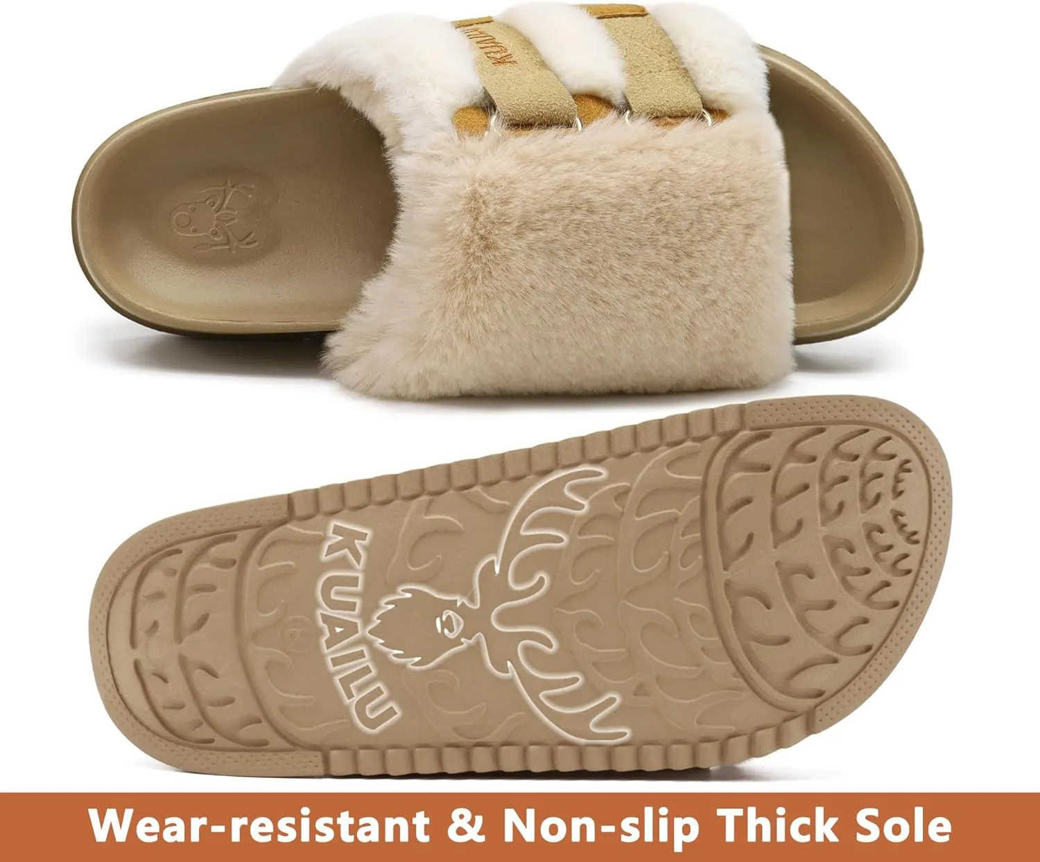 KuaiLu Women's Orthotic Slippers With Arch Support Soft Cushion Sandal Slippers for Woman Ladies Fashion Open Toe Faux Fur Platform Slipper Indoor Outdoor Size 6~12