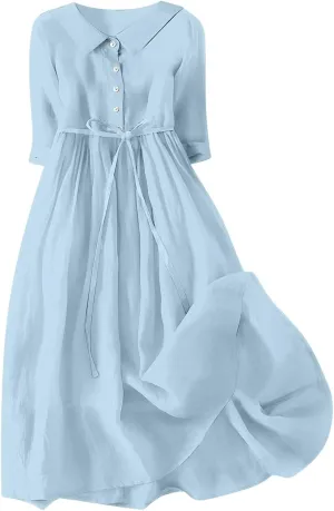 Lastesso Dresses for Women 2024 Casual Button Down Tie Knot Short Sleeve Maxi Dresses Cute Flower Printing Long Dresses