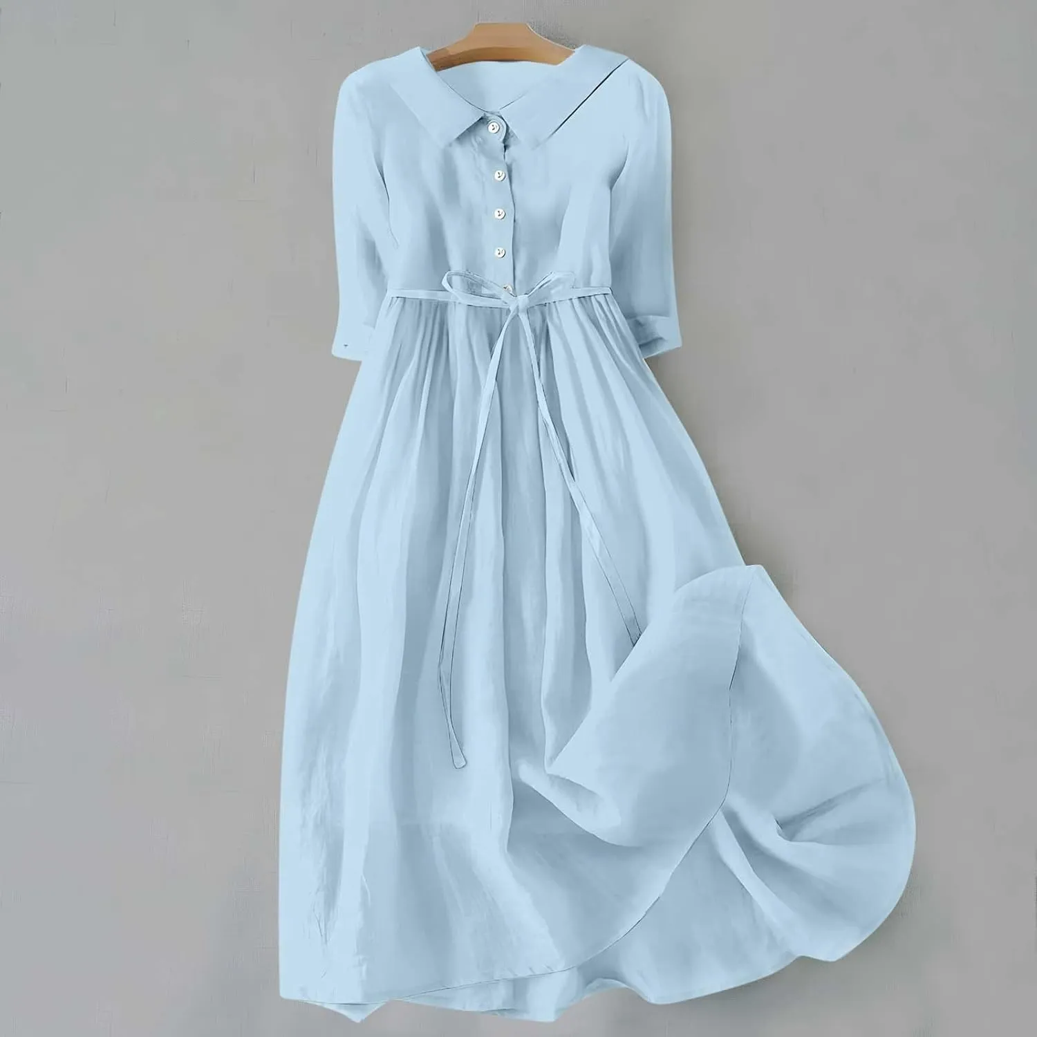 Lastesso Dresses for Women 2024 Casual Button Down Tie Knot Short Sleeve Maxi Dresses Cute Flower Printing Long Dresses