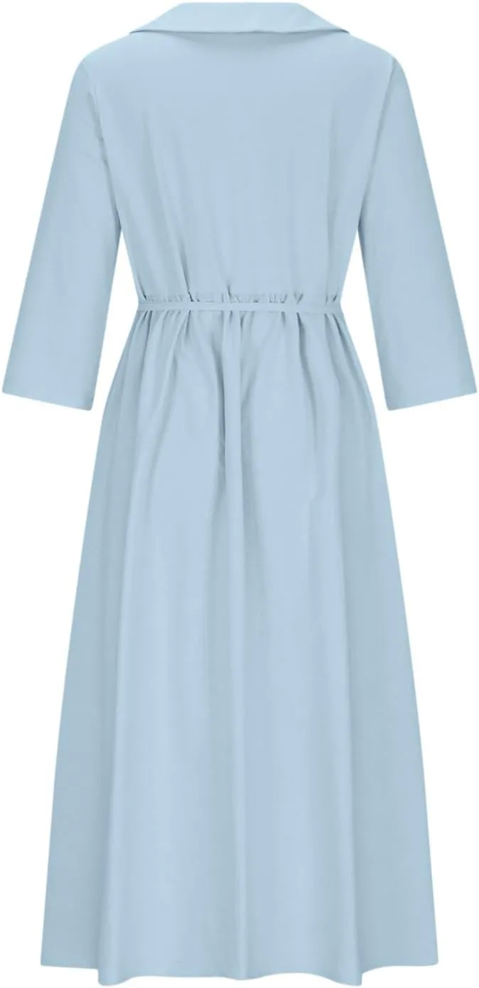 Lastesso Dresses for Women 2024 Casual Button Down Tie Knot Short Sleeve Maxi Dresses Cute Flower Printing Long Dresses
