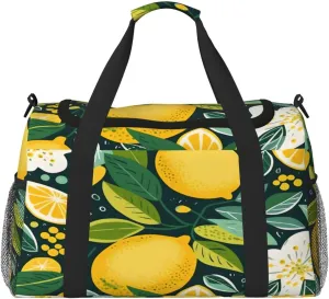 Lemon Leaves Floral Pattern Travel Duffel Bag with Strap Multi Pockets Sports Bag Handbag Large Shoulder Bag for Gym Weekend Fitness Camping