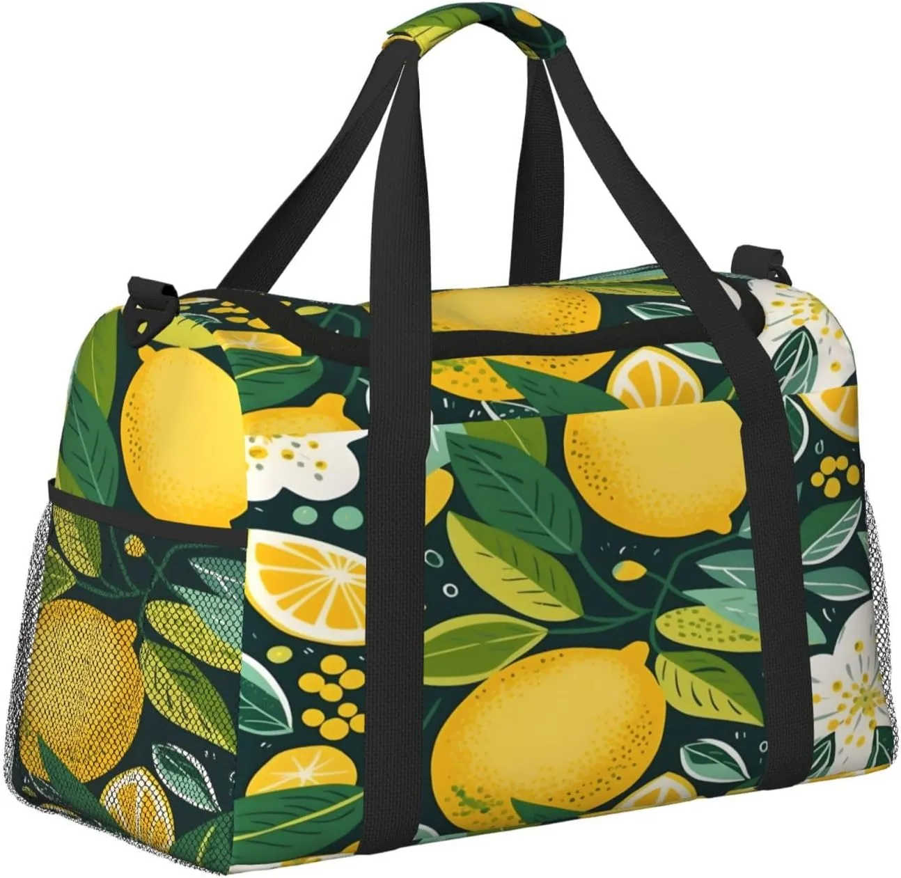 Lemon Leaves Floral Pattern Travel Duffel Bag with Strap Multi Pockets Sports Bag Handbag Large Shoulder Bag for Gym Weekend Fitness Camping