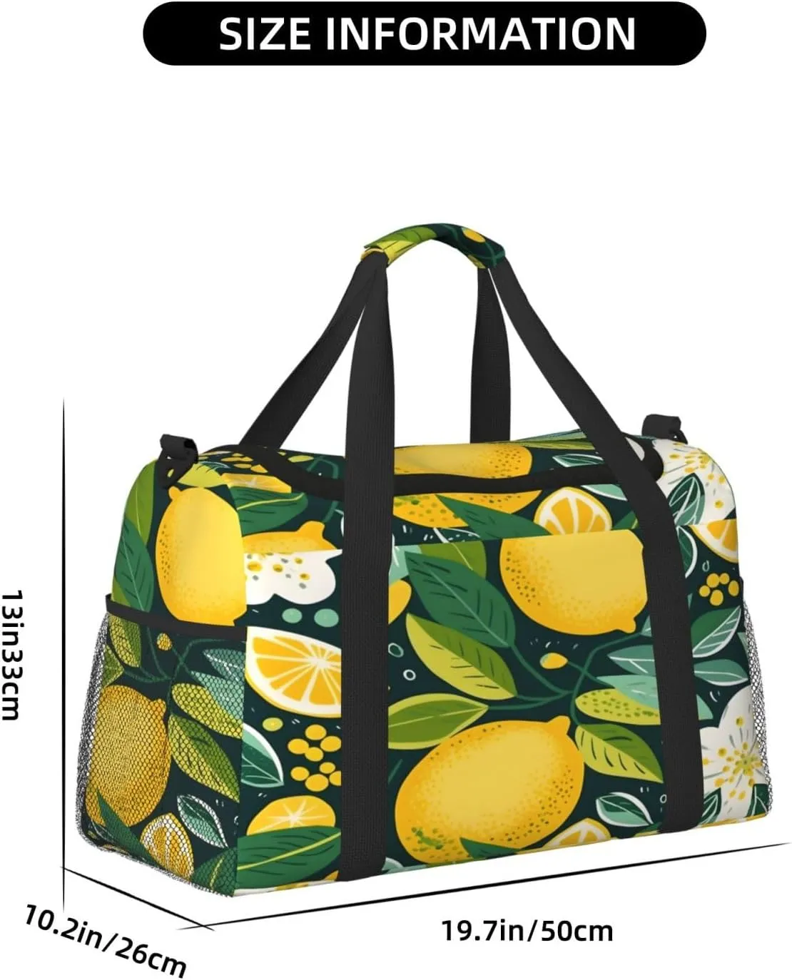 Lemon Leaves Floral Pattern Travel Duffel Bag with Strap Multi Pockets Sports Bag Handbag Large Shoulder Bag for Gym Weekend Fitness Camping