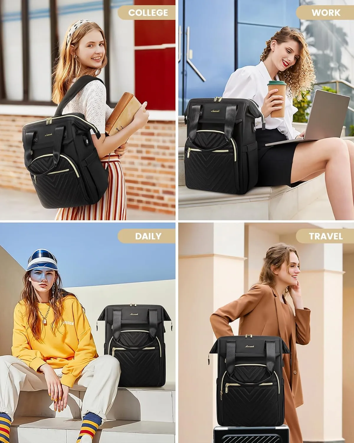 LOVEVOOK Laptop Backpack for Women, 15.6 Inch Work Laptop Bag，Waterproof Teacher Nurse Bag with USB Port, Fashion Travel Bag Business Computer Backpack Purse