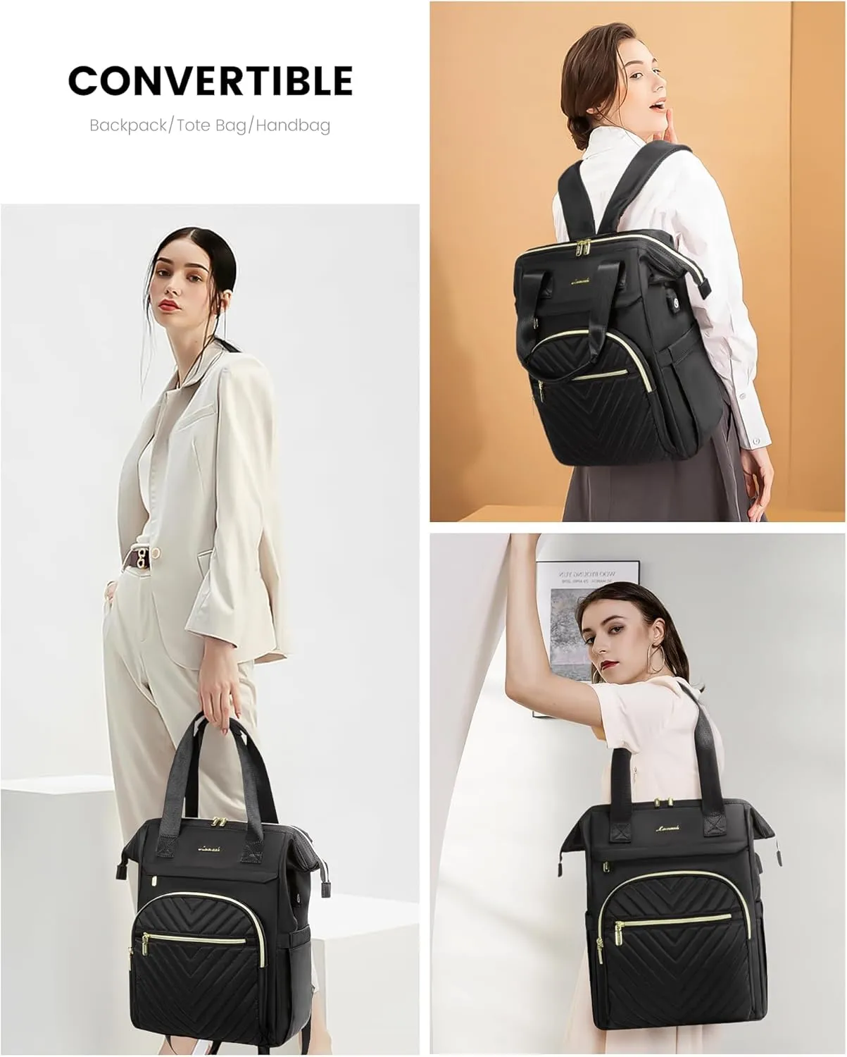 LOVEVOOK Laptop Backpack for Women, 15.6 Inch Work Laptop Bag，Waterproof Teacher Nurse Bag with USB Port, Fashion Travel Bag Business Computer Backpack Purse