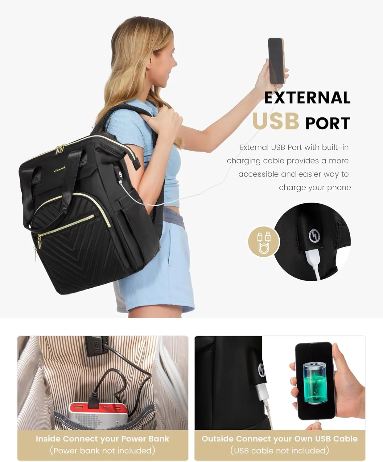 LOVEVOOK Laptop Backpack for Women, 15.6 Inch Work Laptop Bag，Waterproof Teacher Nurse Bag with USB Port, Fashion Travel Bag Business Computer Backpack Purse