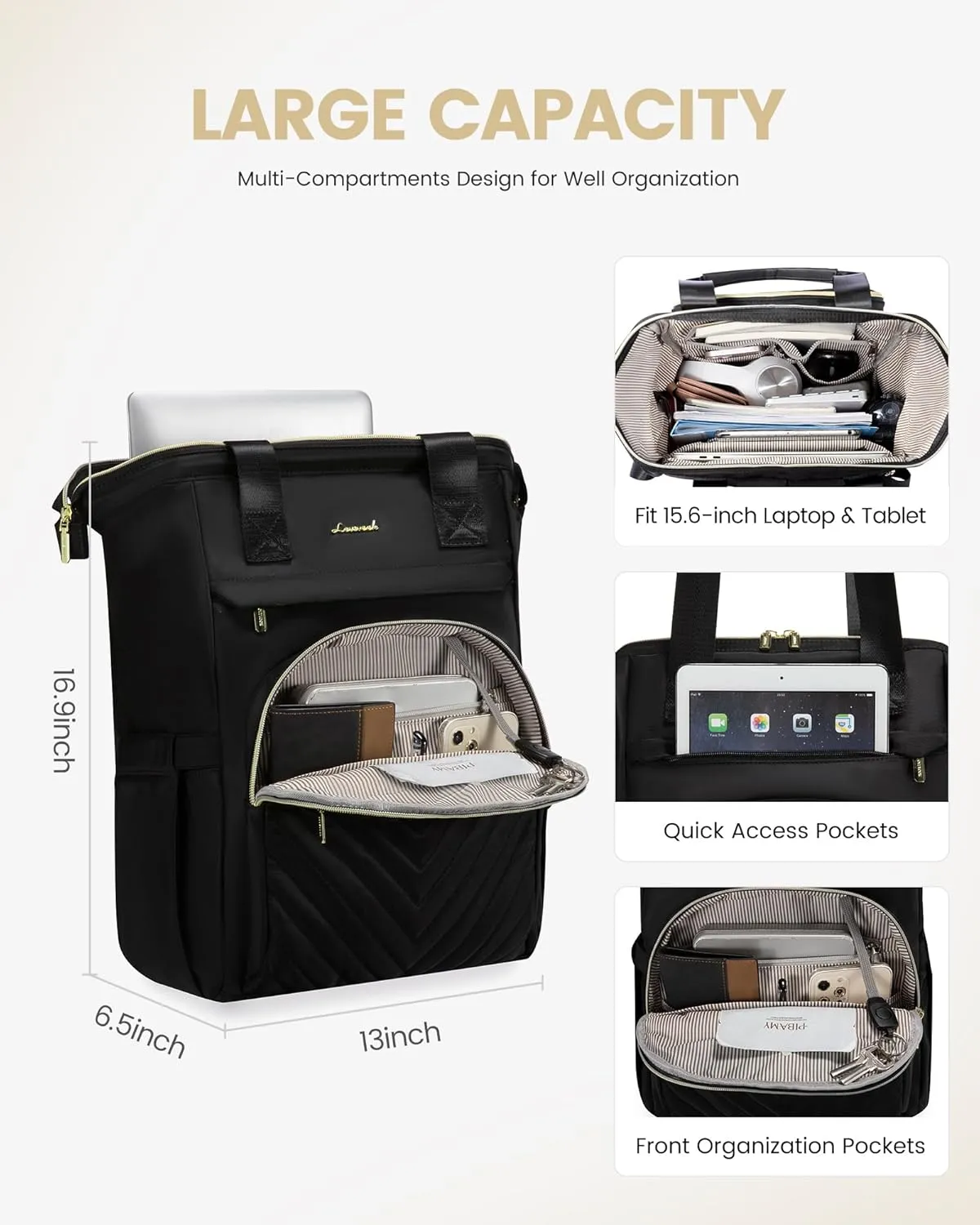 LOVEVOOK Laptop Backpack for Women, 15.6 Inch Work Laptop Bag，Waterproof Teacher Nurse Bag with USB Port, Fashion Travel Bag Business Computer Backpack Purse
