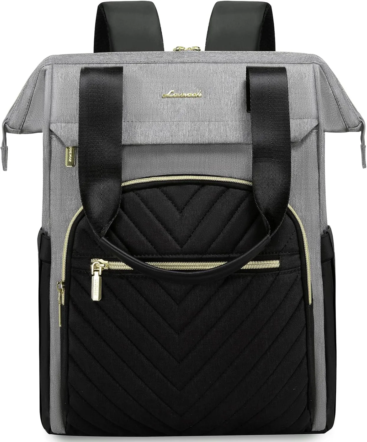 LOVEVOOK Laptop Backpack for Women, 15.6 Inch Work Laptop Bag，Waterproof Teacher Nurse Bag with USB Port, Fashion Travel Bag Business Computer Backpack Purse,Black-Grey