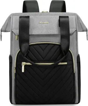 LOVEVOOK Laptop Backpack for Women, 15.6 Inch Work Laptop Bag，Waterproof Teacher Nurse Bag with USB Port, Fashion Travel Bag Business Computer Backpack Purse,Black-Grey
