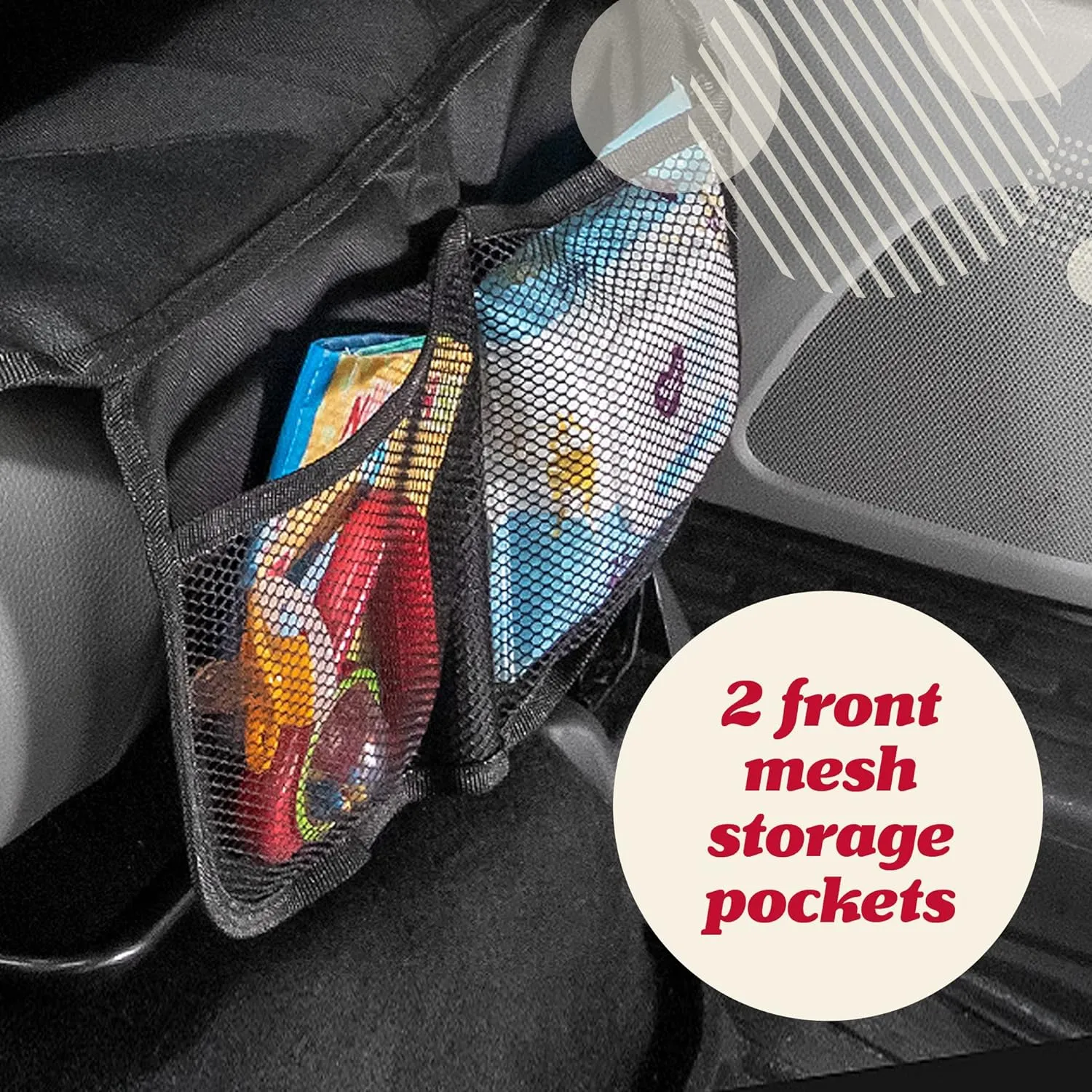 Lusso Gear Car Seat Protector - Thick Padding for Baby - Gray Rear Cover with 2 Mesh Storage Pockets - Waterproof Car Seat Cover for Leather Interiors - Non-Slip Padded Backing