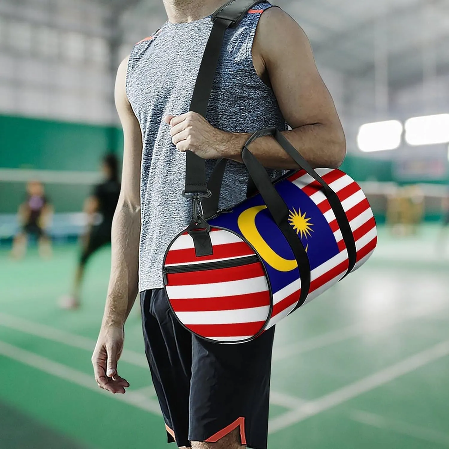 Malaysia Flag Waterproof Gym Bag for Women Men with Wet Pocket Sports Duffel for Travel Weekender