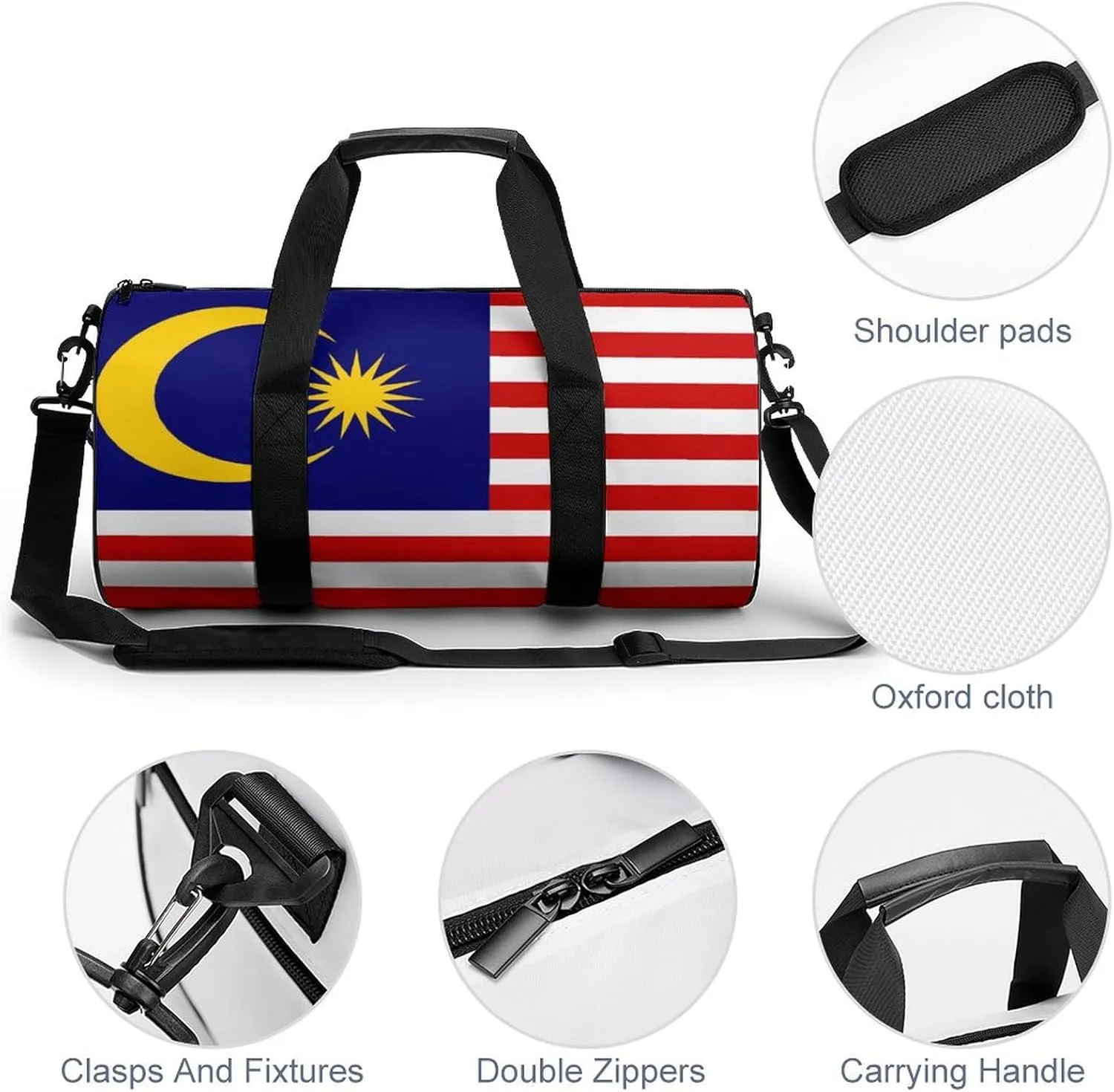 Malaysia Flag Waterproof Gym Bag for Women Men with Wet Pocket Sports Duffel for Travel Weekender