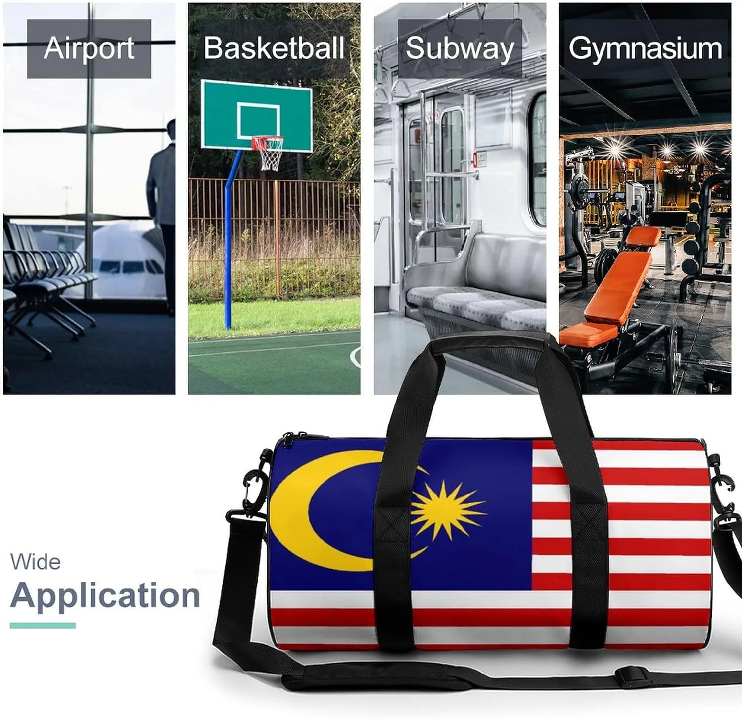 Malaysia Flag Waterproof Gym Bag for Women Men with Wet Pocket Sports Duffel for Travel Weekender