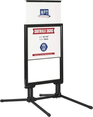 M&T Displays Slide-in SwingPro Weather and Wind Resistant Outdoor Pavement Sidewalk Sign for 30x40 Posters Black Aluminum Easy Loading Slide-in Frame with 2 Legged Black Steel Base