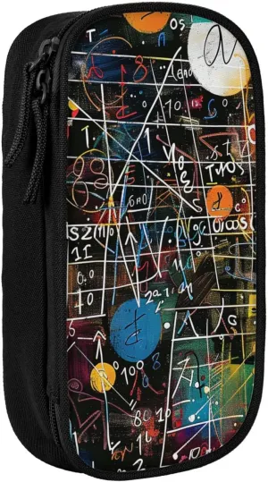 Math Formula Printed Pencil Case - Large-Capacity Stationery Bag Pen Pouch Holder with Zipper for School Travel Office,, Black, One Size, Make-Up Pouch