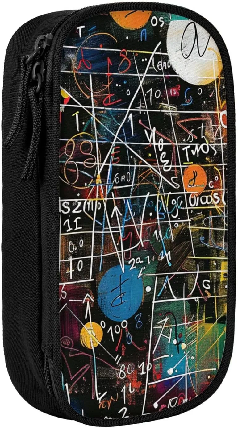 Math Formula Printed Pencil Case - Large-Capacity Stationery Bag Pen Pouch Holder with Zipper for School Travel Office,, Black, One Size, Make-Up Pouch