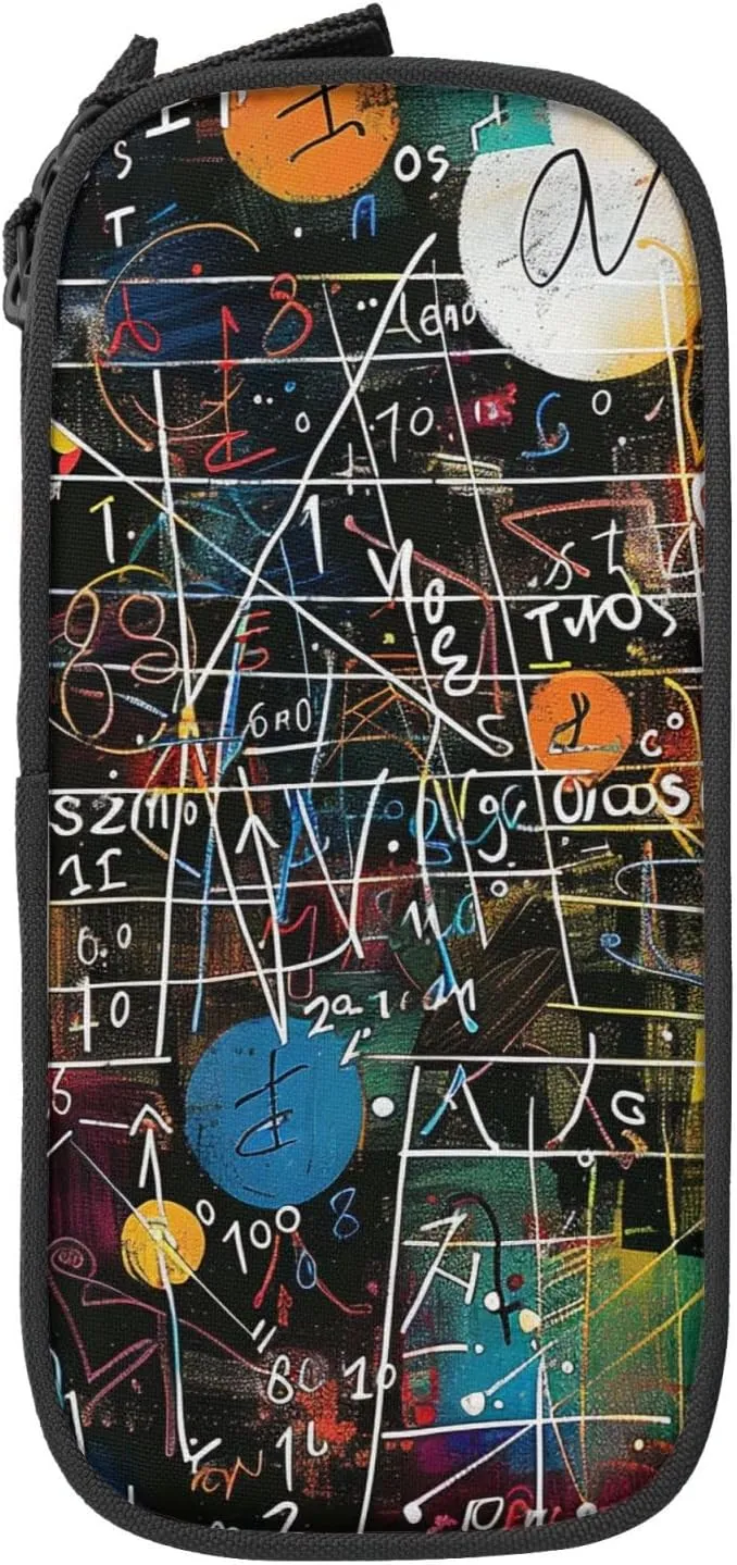 Math Formula Printed Pencil Case - Large-Capacity Stationery Bag Pen Pouch Holder with Zipper for School Travel Office,, Black, One Size, Make-Up Pouch