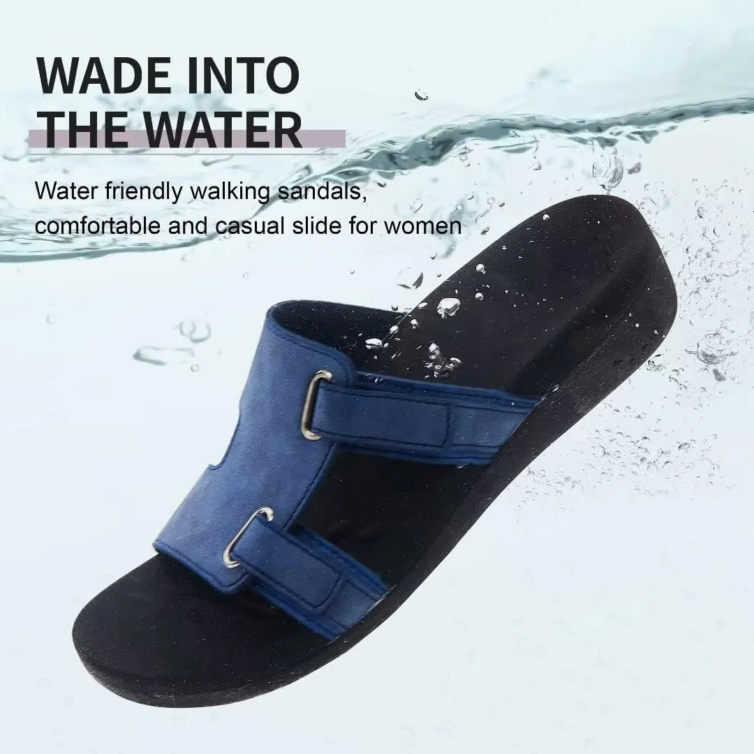 MEGNYA Comfortable Women's Walking Sandals, Arch Support Slides for Plantar Fasciitis Flat Feet, Casual Adjustable Strap Sandals for Orthopedic