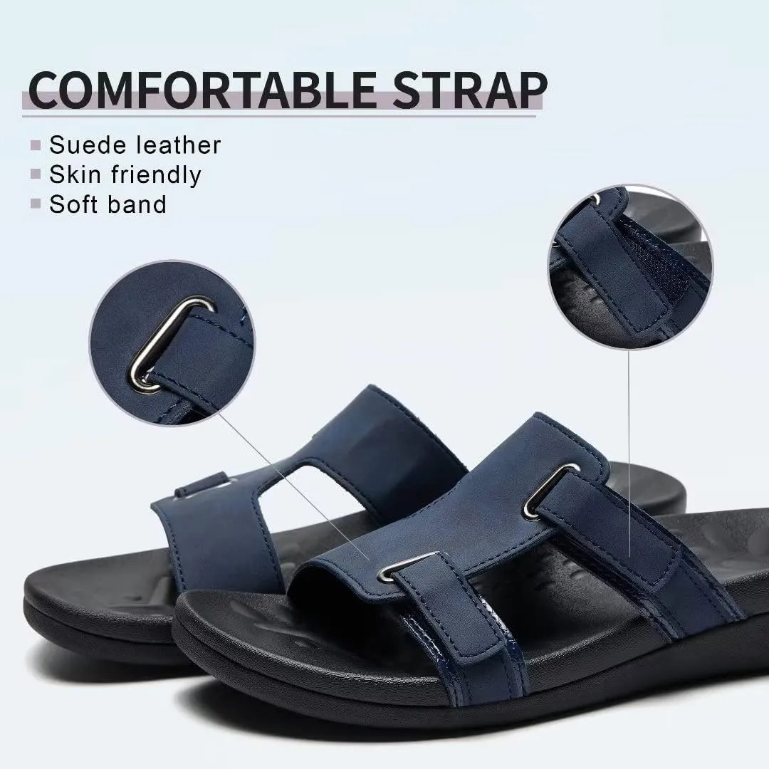 MEGNYA Comfortable Women's Walking Sandals, Arch Support Slides for Plantar Fasciitis Flat Feet, Casual Adjustable Strap Sandals for Orthopedic