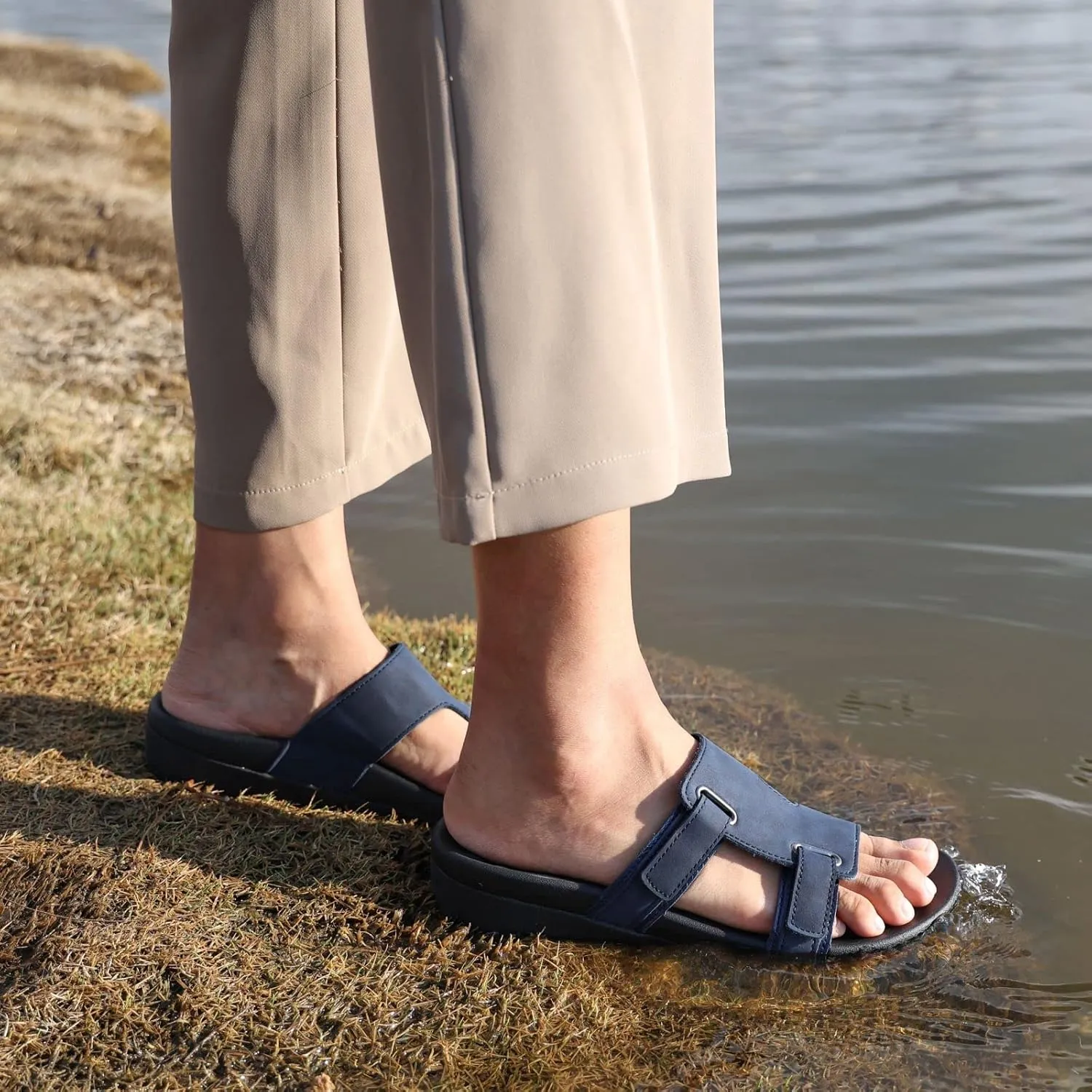 MEGNYA Comfortable Women's Walking Sandals, Arch Support Slides for Plantar Fasciitis Flat Feet, Casual Adjustable Strap Sandals for Orthopedic