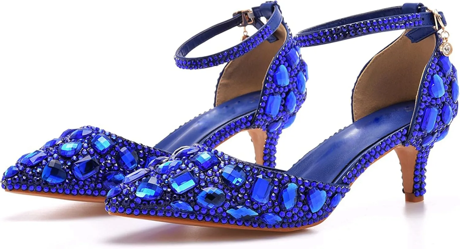 Minishion Womens Ankle Strap Wedding Shoes with Rhinestones Evening Formal Pumps