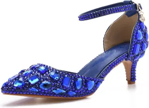 Minishion Womens Ankle Strap Wedding Shoes with Rhinestones Evening Formal Pumps