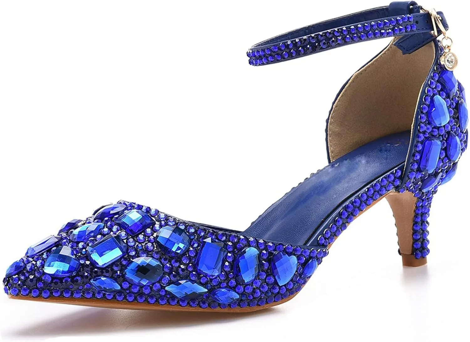Minishion Womens Ankle Strap Wedding Shoes with Rhinestones Evening Formal Pumps