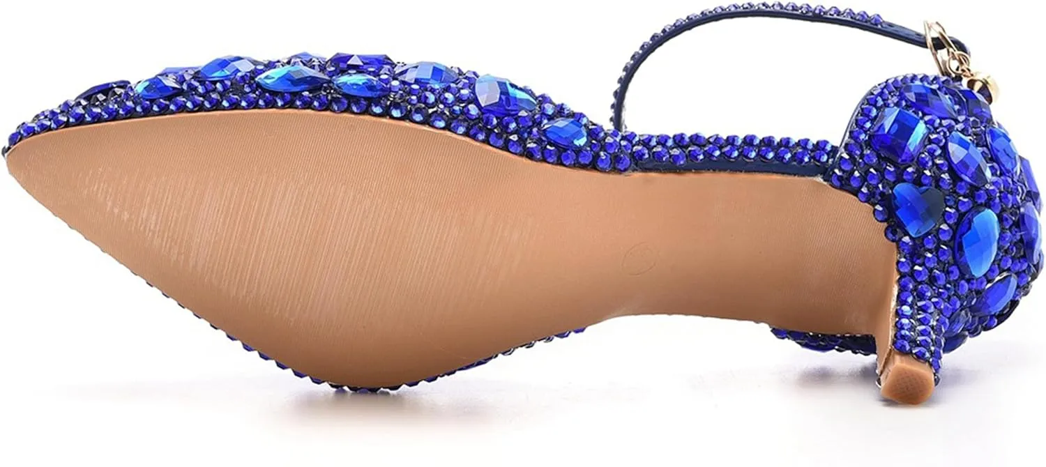 Minishion Womens Ankle Strap Wedding Shoes with Rhinestones Evening Formal Pumps
